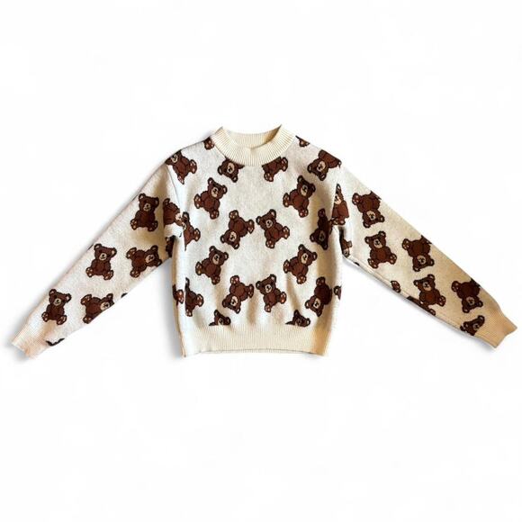 Cream Teddy Bear Knit Sweater Retro Kawaii Coquette Cute Novelty Size S - Picture 2 of 8
